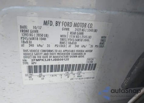 2018 Ford Edge Sel z USA, uszkodzony, nr VIN 2FMPK3J81JBB09125